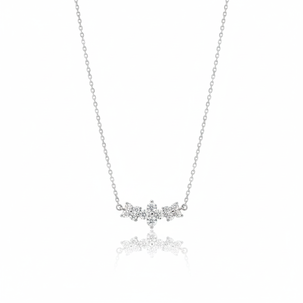 925 Sterling Silver Floral Necklace - White Gold Plated