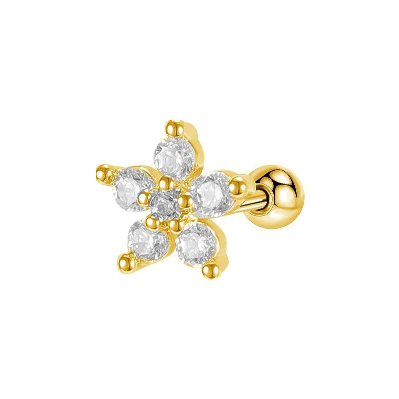 Gold Plated Crystal Flower Screw-back Stud Earrings - Pair